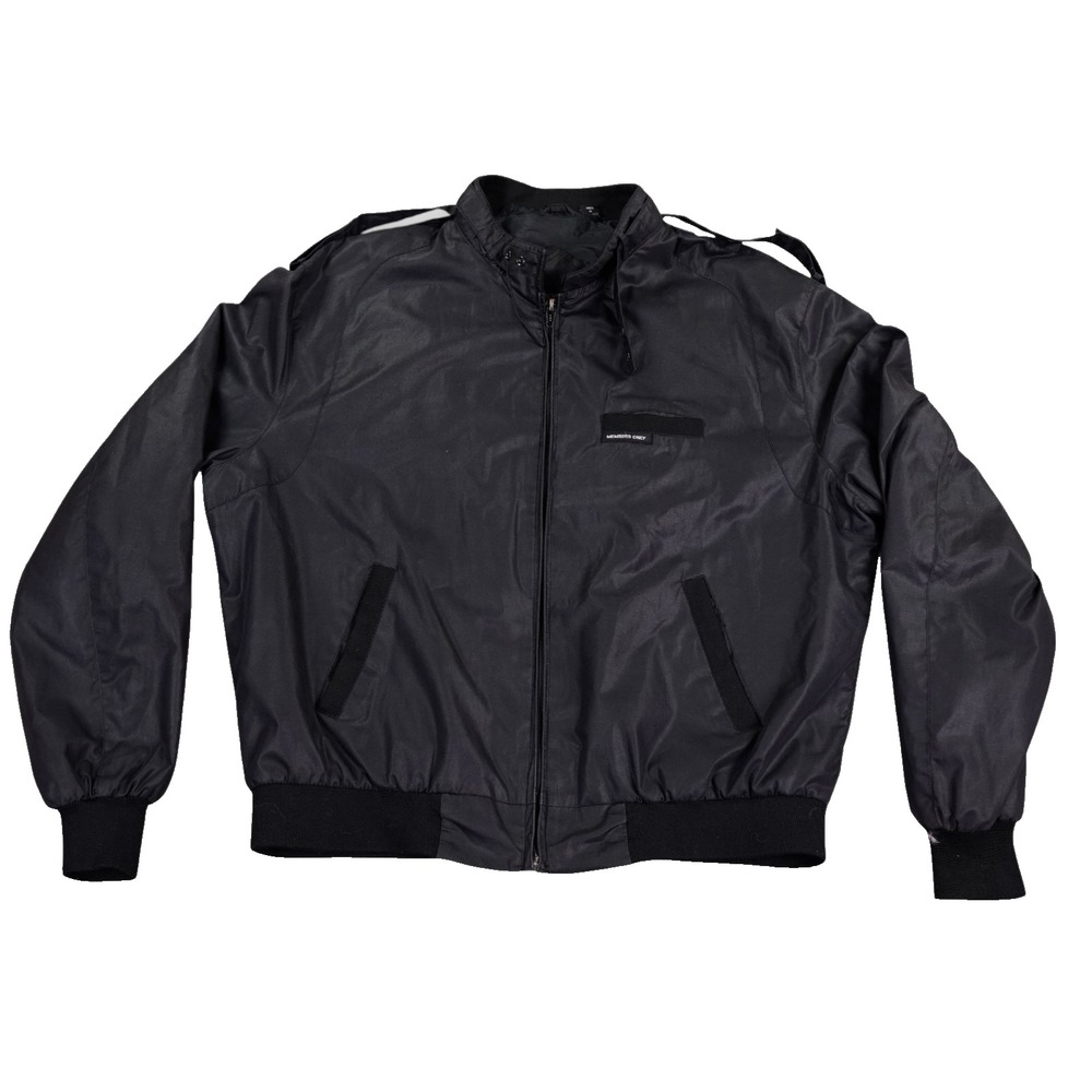 VTG Members Only Jacket Mens 44 Black‎ Nylon Bomber Hong Kong 65/35 Classic 80s